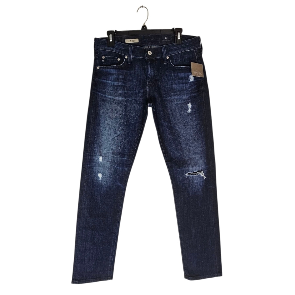 AG‎ Adriano Goldschmied The Nolan Relaxed Slim Dark Blue Distressed Jeans 28 NWT